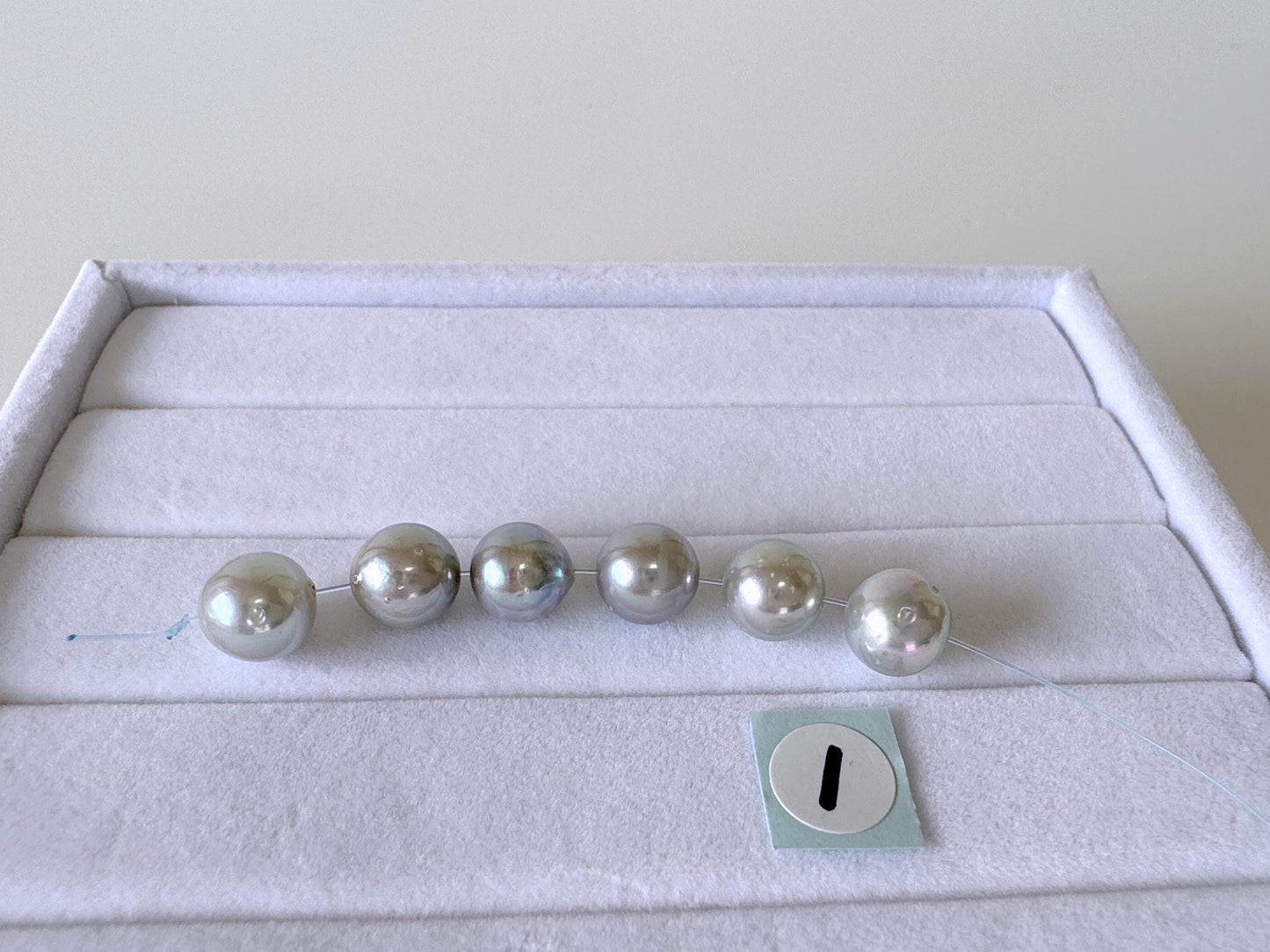 Japanese Blue/Silver color (cobalt treated) Akoya Pearl Beads, 7-7.5mm, Mini Strand, Short Strand of 6 Pieces, Cultured in Sea Water