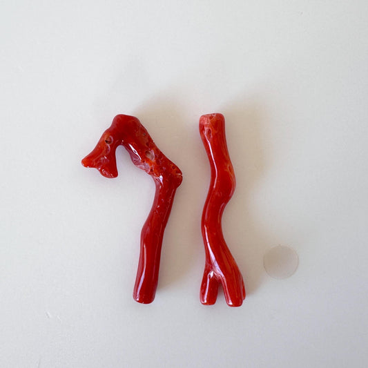 Red Coral Branch Set: Natural Aka Coral for Jewelry Making (41-44mm), Hole on Top