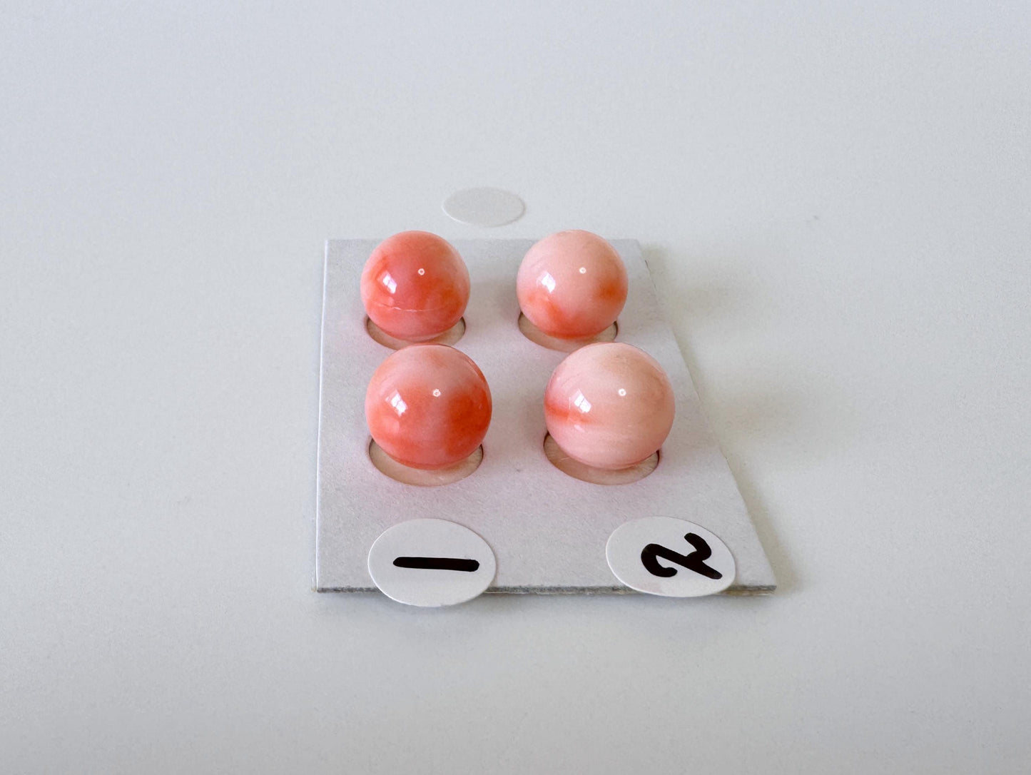 Deep Sea Coral Beads: 8.5-9mm Pink, Orange, White Round Half Drilled Pair