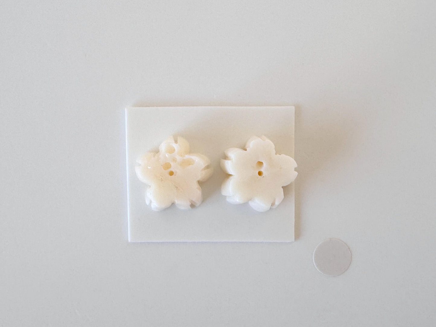 Natural Coral Carving - White Cherry Blossom, 15.5mm Sakura Pair