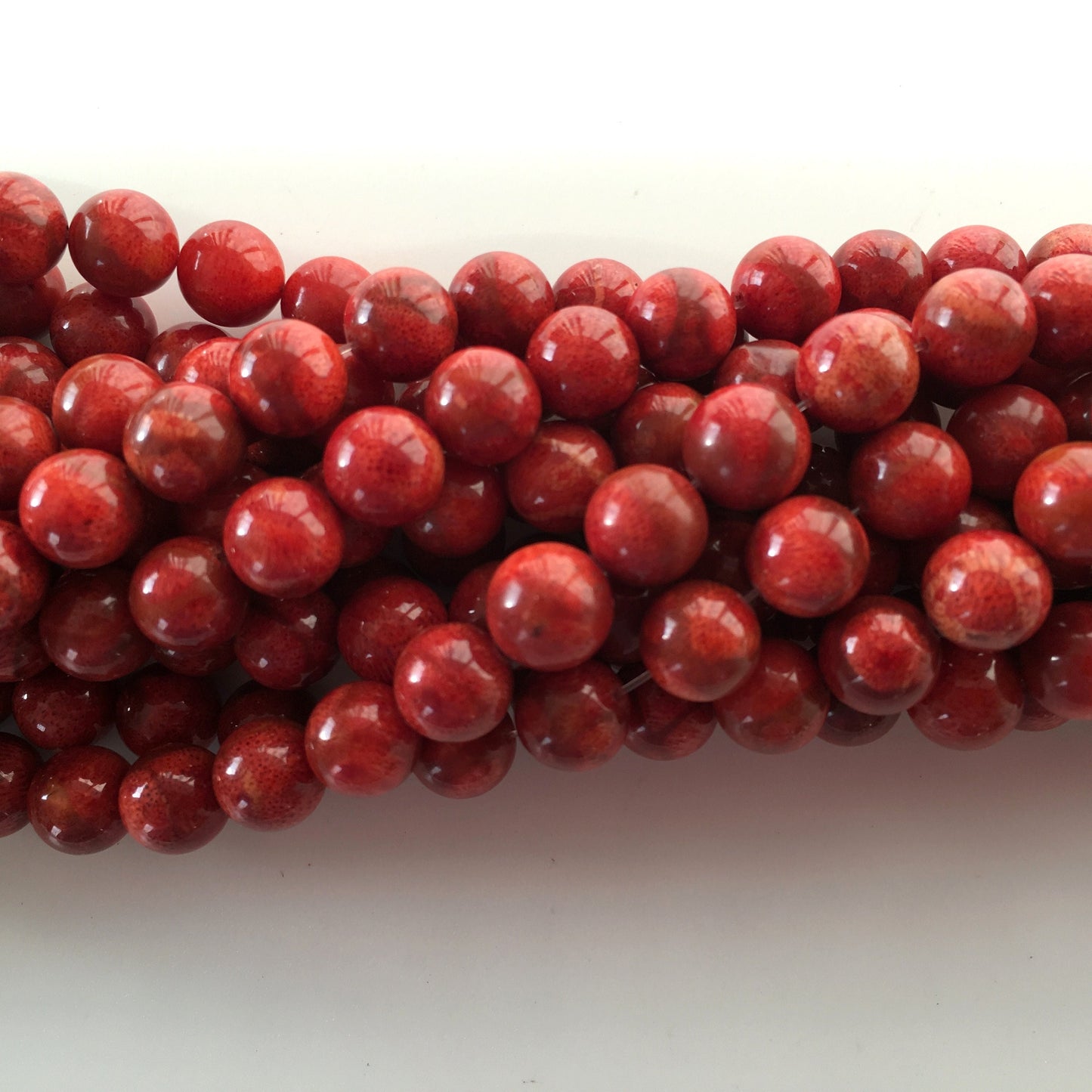 Natural sponge coral 9-9.5mm strands, Red-deep red color, 15.7inches, 40cm, Natural apple coral strands, Wholesale, Price per strand