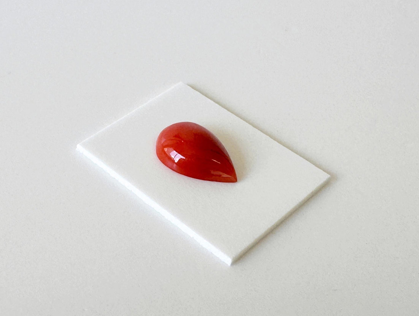Red Coral Cabochon, Japanese Aka Coral Pear Shape Gemstone | Natural | 11.7X8.3Mm | Jewelry Making, Drilled Back