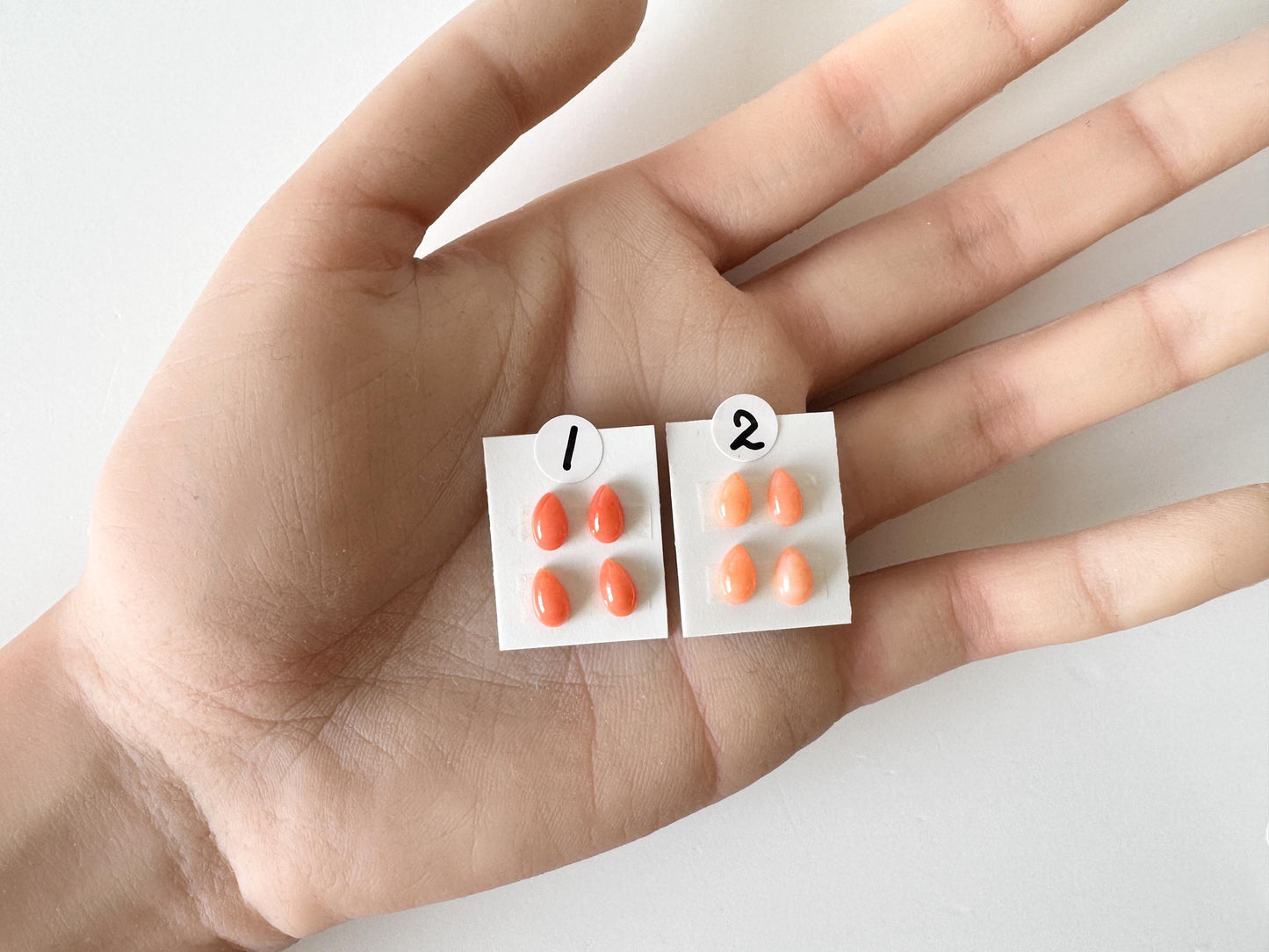 Deep Sea Coral, Pear Shaped Cabochons - Pink Orange | Back Hole | 6.5-7x4mm | 4Pc