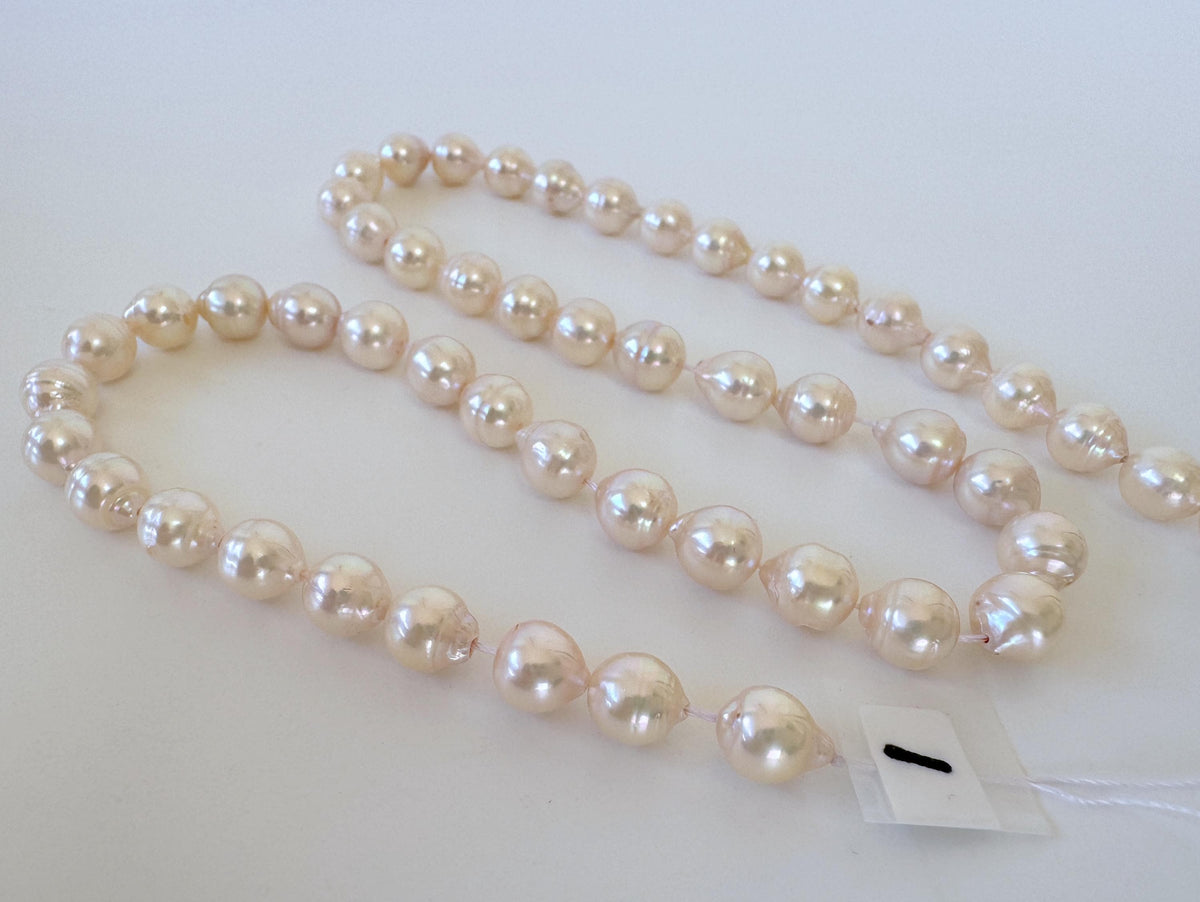 Japanese Akoya Pearl Strand 7-7.5mm Baroque Beads, White Pink Overtone (40cm + 5pcs, Saltwater Cultured, Some natural defects)