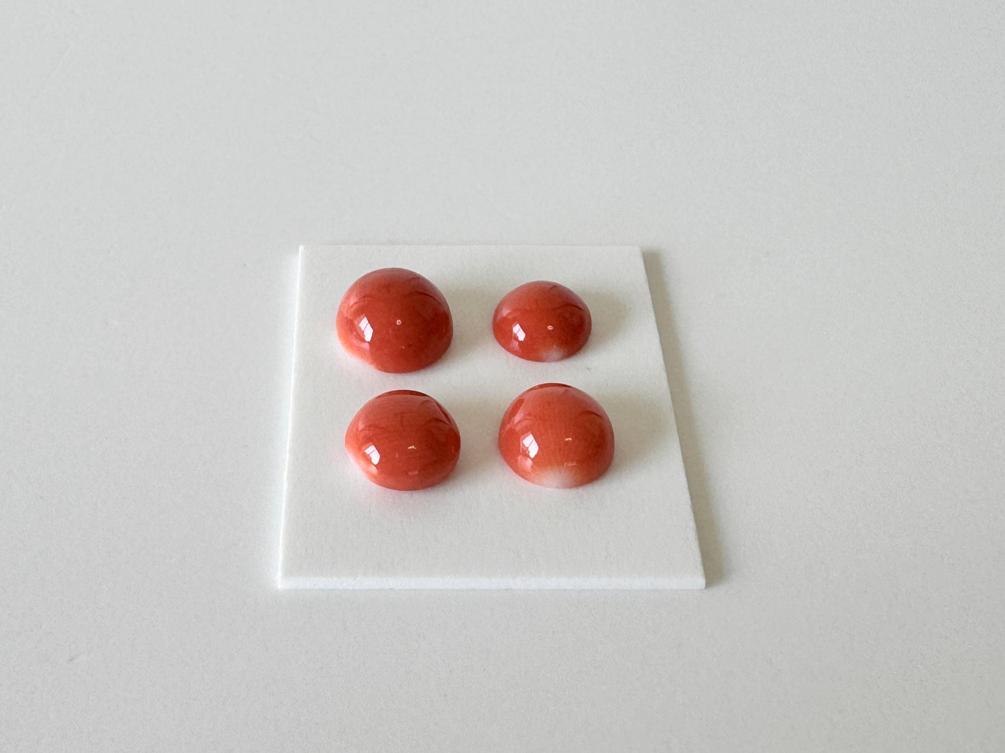 Momo Coral Round Cabochon Set of 4 Pcs, Japanese Orange Coral Loose | Natural Undyed | 7-8.2mm Half-Drilled Flat-Back Jewelry Supplies