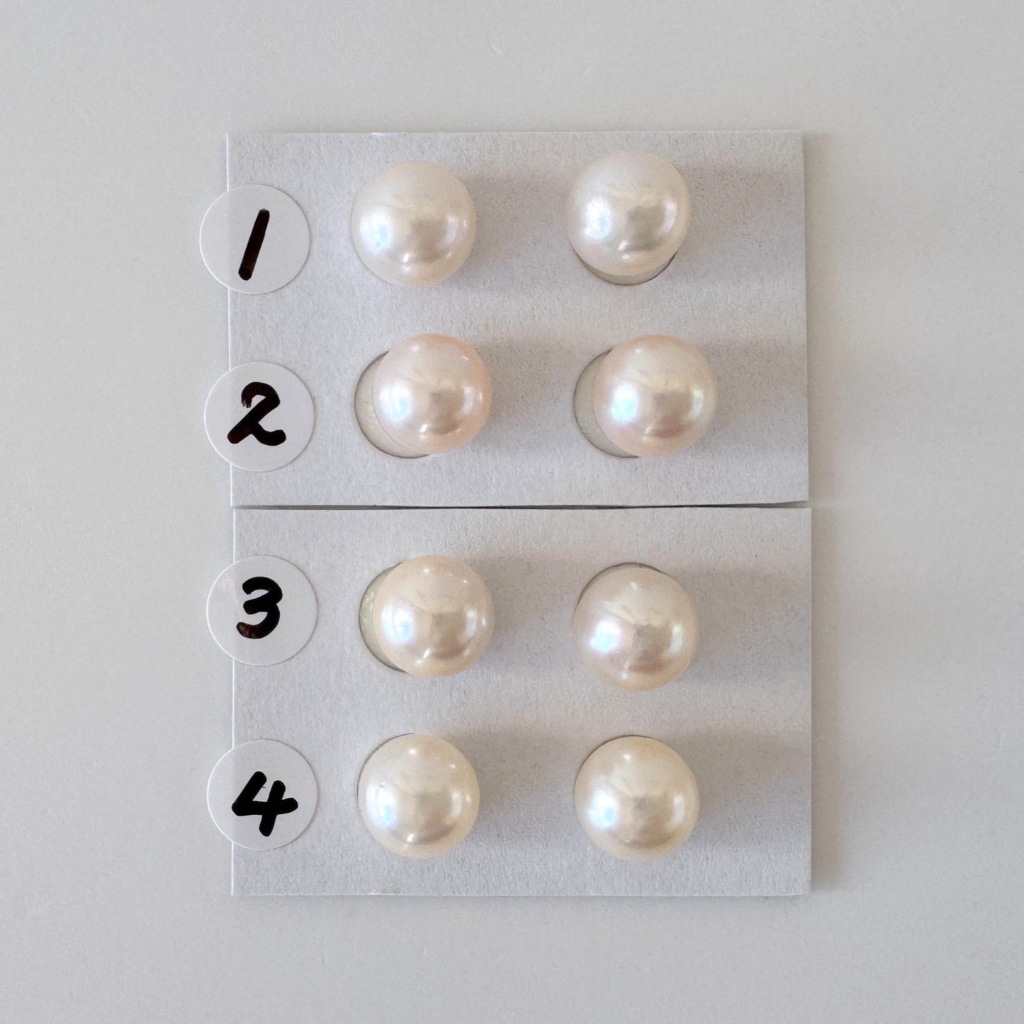 Akoya Pearl Pair Half Drilled Beads, 8.5-9mm Round White Pink Overtone (Saltwater Cultured, Jewelry Supplies)