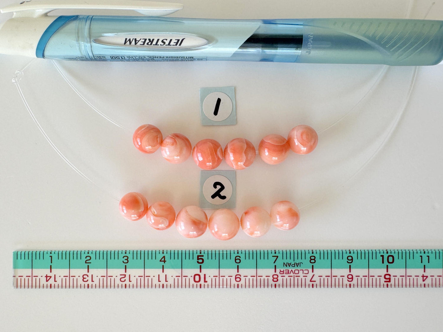 Short strand (6pc) of Natural Deep sea coral round beads 7.5-8.4mm, natural Pink/Orange color coral