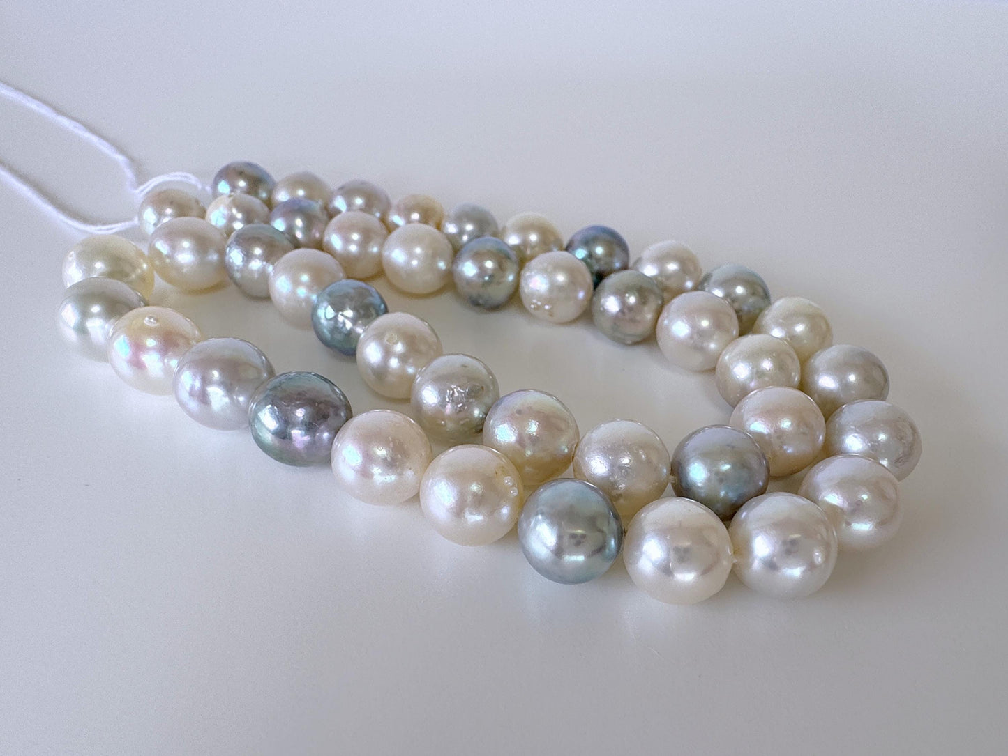 8.5-10mm Japanese Akoya Pearl Beads, Natural blue/silver/white color pearl, Genuine Salt water Akoya Pearl, Full Strand, 40cm , 15.7"