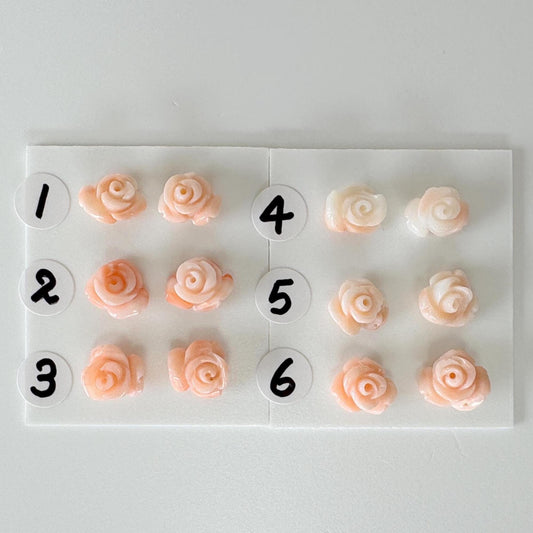 Natural Deep Sea Coral Rose Carvings 7-9mm, Pink/Orange Roses, Natural color, Price per Pair, For Studs and Earrings, For Jewelry Making