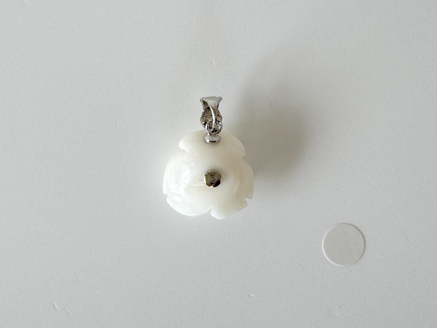 Natural White Coral Rose Pendant, 15x15mm Rose, Natural White Color Coral, Silver (rhodium plated) Bail, Genuine Precious Coral Pendant
