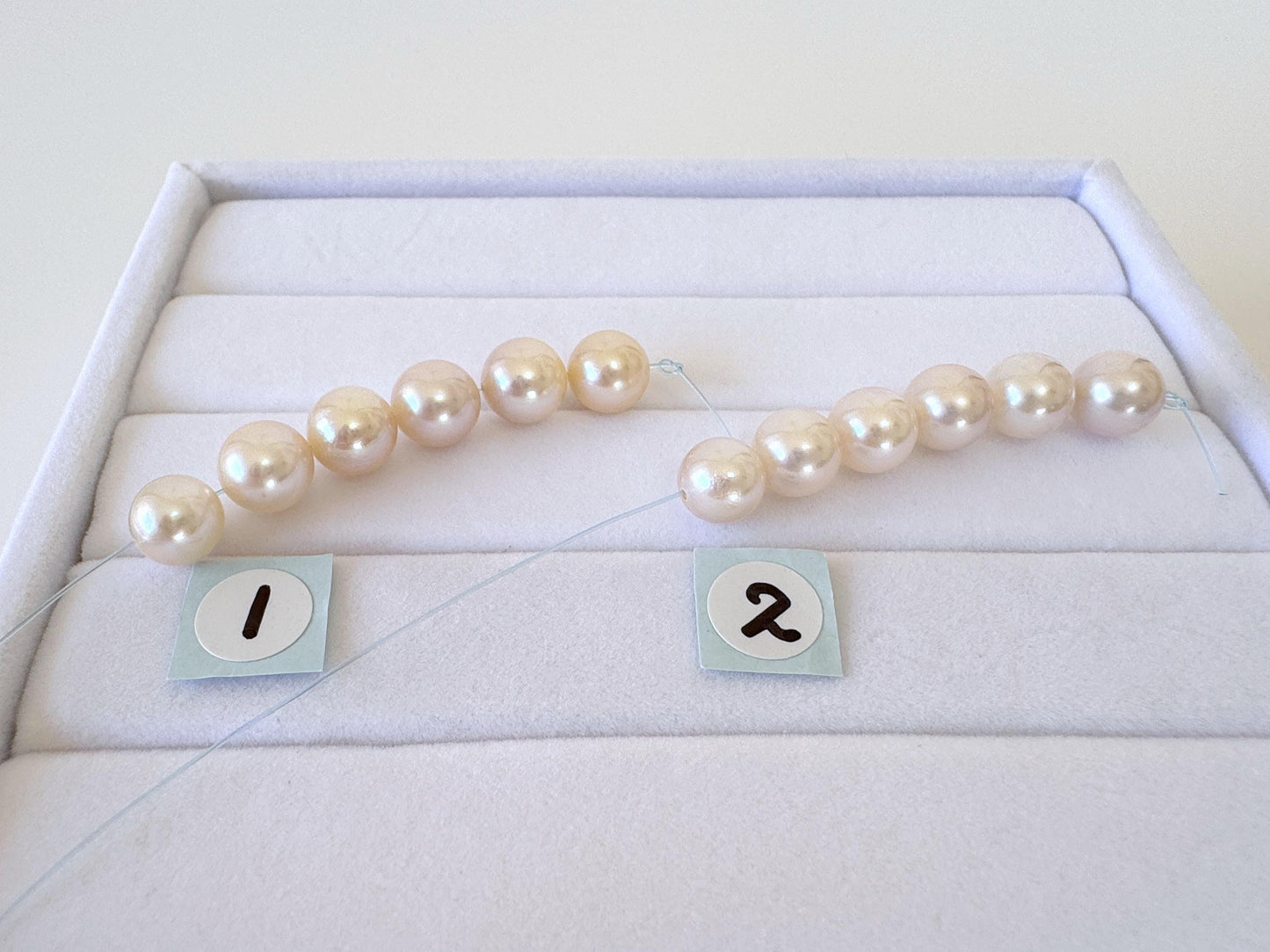 Akoya Pearl Beads - Japanese Cultured Round 6.5-7mm Mini Strand, 6Pcs, White Pink Overtone