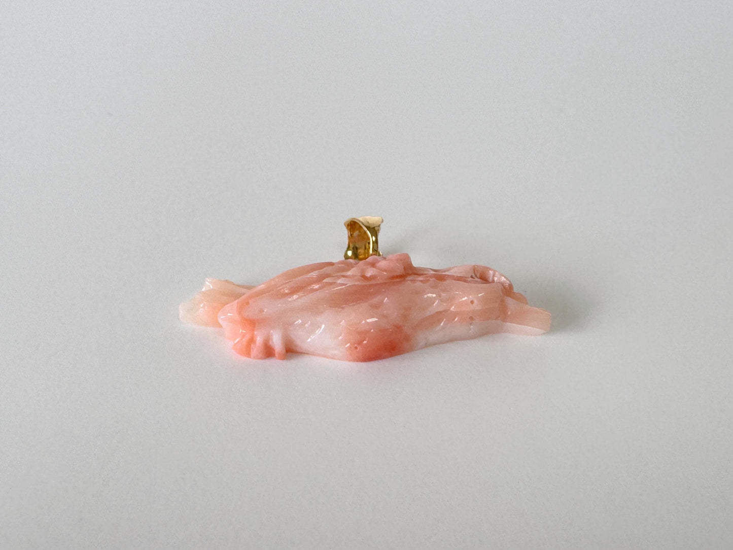 Carved Coral Bird Pendant Natural Jewelry, Pink Deep Sea Coral (35x10.4mm, Gold-plated Silver Bail, Hand Carved)