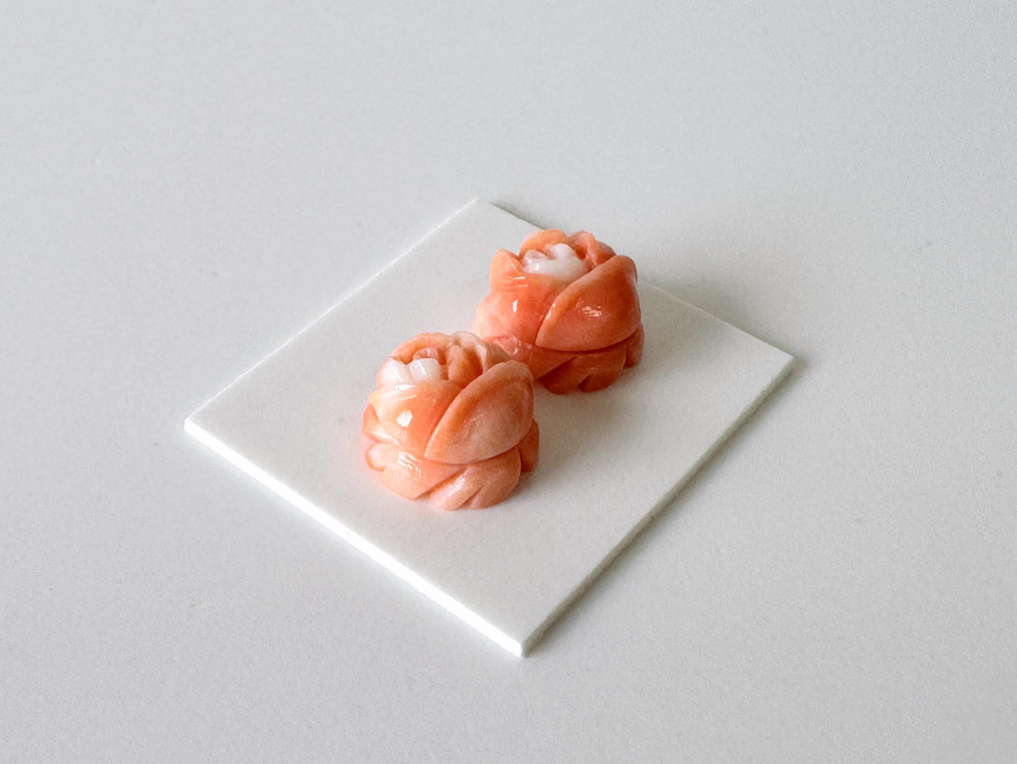 Momo Coral Rose, Japanese Orange Loose Pair | Natural Undyed | 10.5mm Half-Drilled Flat-Back Jewelry Supplies