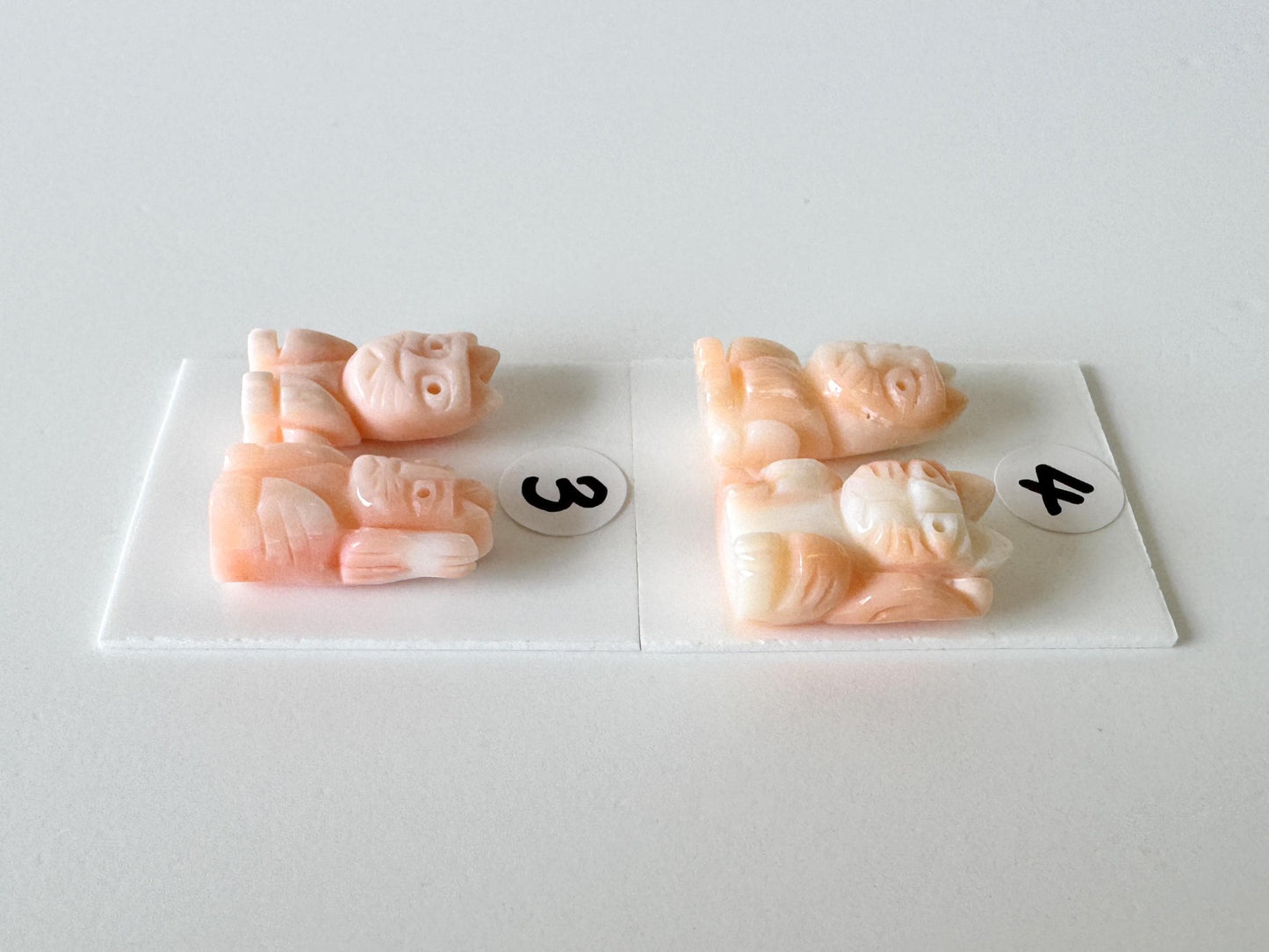 Manekineko Coral Cat Set: Pink Deep Sea Natural Coral Carving, Lucky Money & Customer Charm | Jewelry Supplies | 15-16mm, Half Drilled