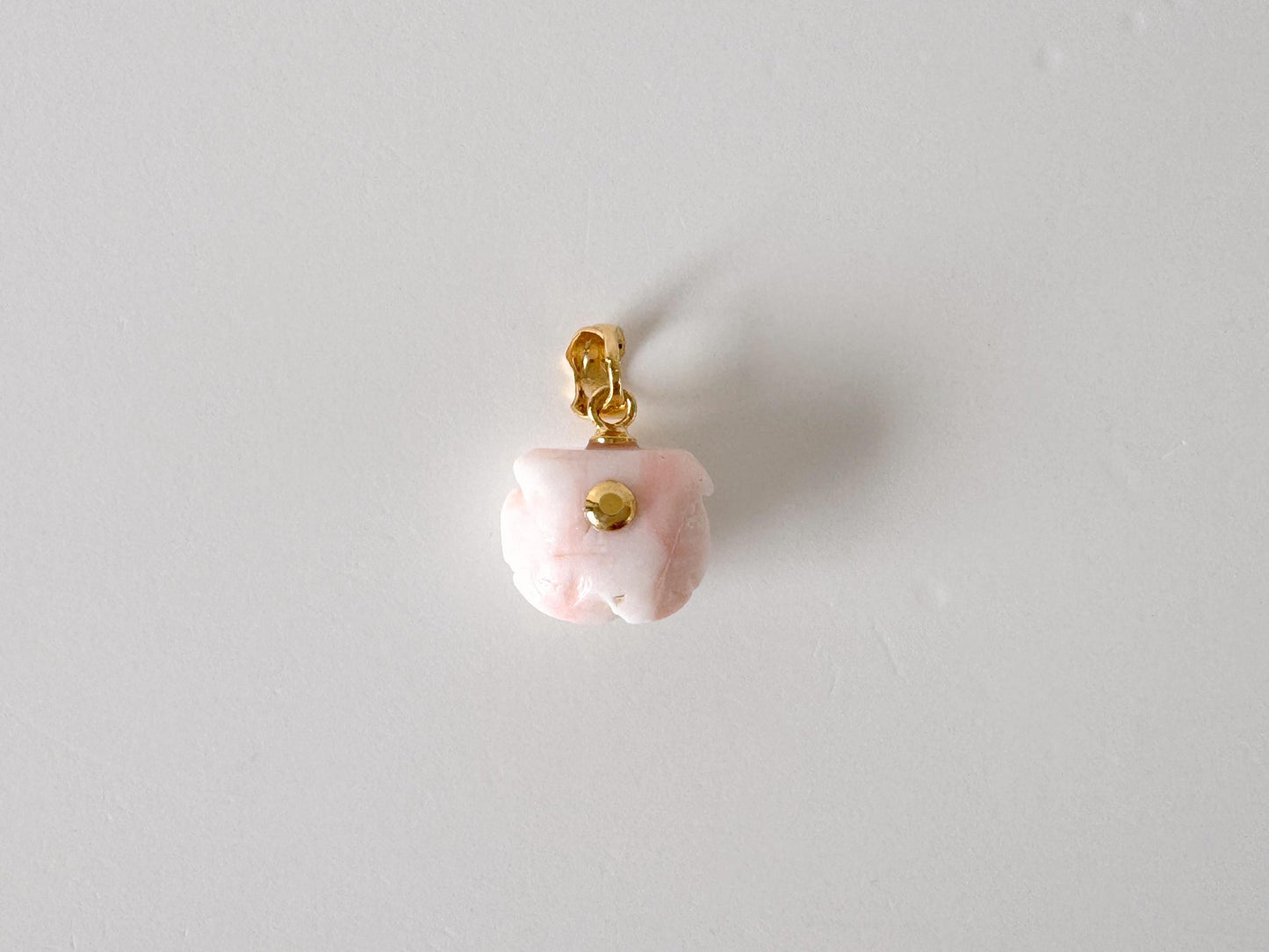 Natural Coral Rose Pendant: Pink and White Carved Deep Sea Coral Jewelry (13.3x13.2mm, Silver Gold Plated Bail, Genuine Amulet)