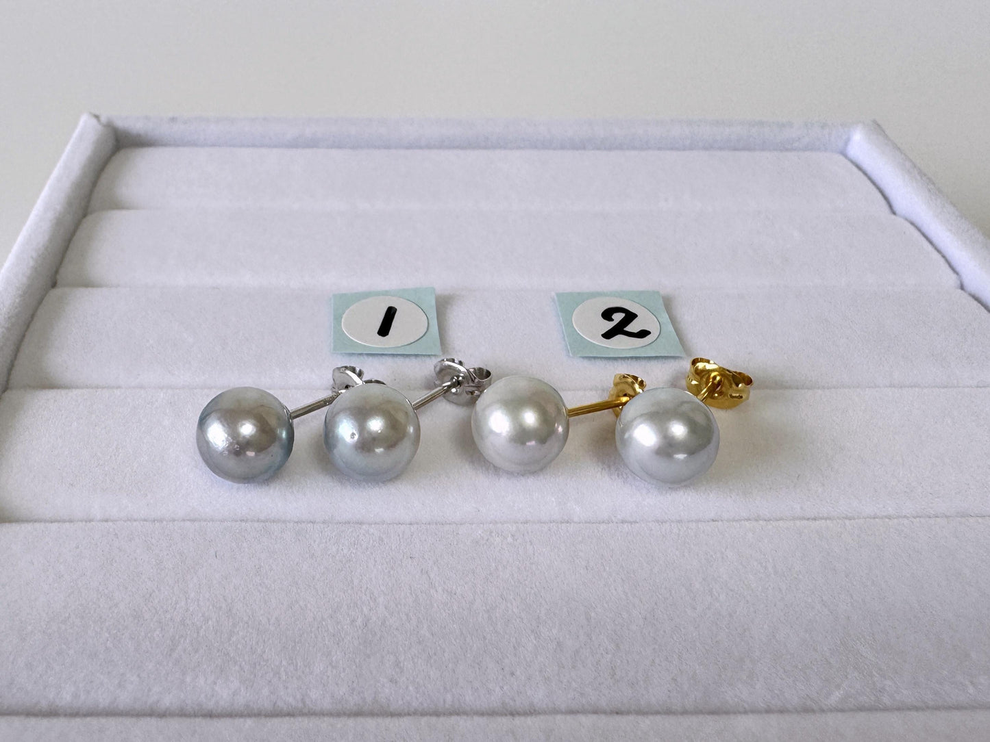 Japanese Akoya Pearl Stud Earrings, Natural Blue/Silver (7-7.5mm, Silver925 Posts, Saltwater Cultured)