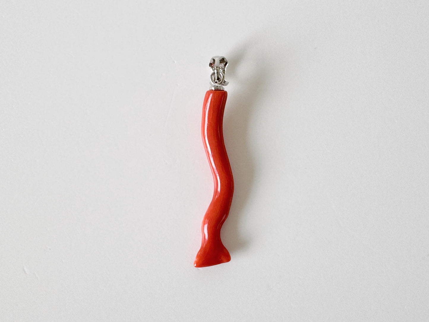 Momo Coral Branch Pendant: Vermilion Japanese Orange Coral, Rhodium Silver Bail | 35mm, Natural Deep Sea Jewelry, Unique Gift