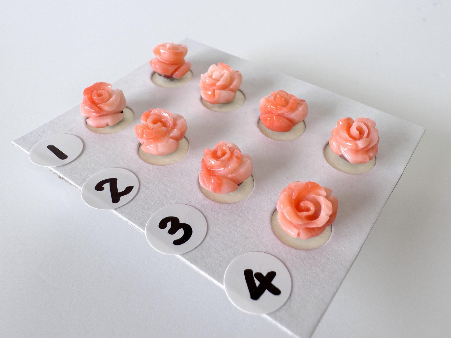 Hand-Carved Coral Rose Stud Earrings: Titanium Posts, Pink-Orange Genuine Coral