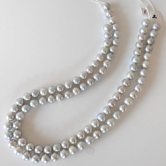 Japanese Akoya Pearl Beads: Natural Blue Silver, 8.5-9mm, Full Strand 40cm | Genuine Saltwater Pearls, Jewelry Supplies