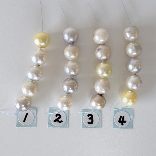 Japanese Natural blue/silver/yellow/white Akoya Pearl Beads, 7.5-8mm, Mini Strand, Short Strand of 5 Pieces, Cultured in Sea Water