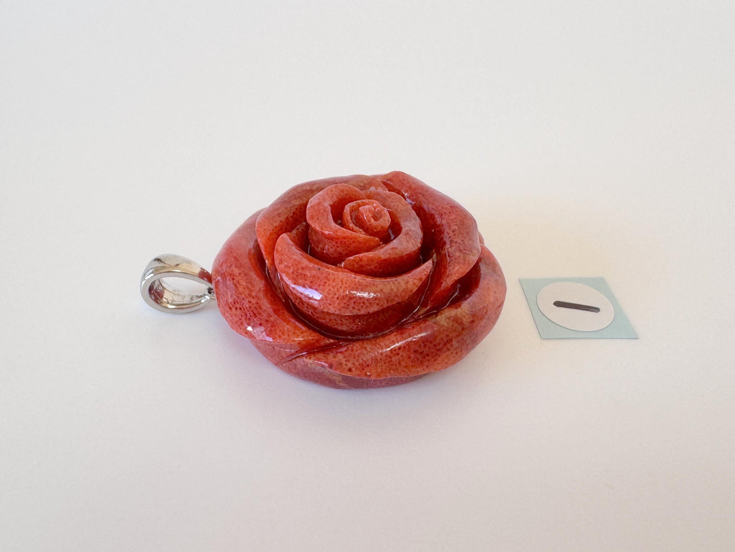 Sponge Coral Rose Pendant - Reddish-Brown Carved Jewelry - 30mm Diameter, Brass Bail, Apple Coral