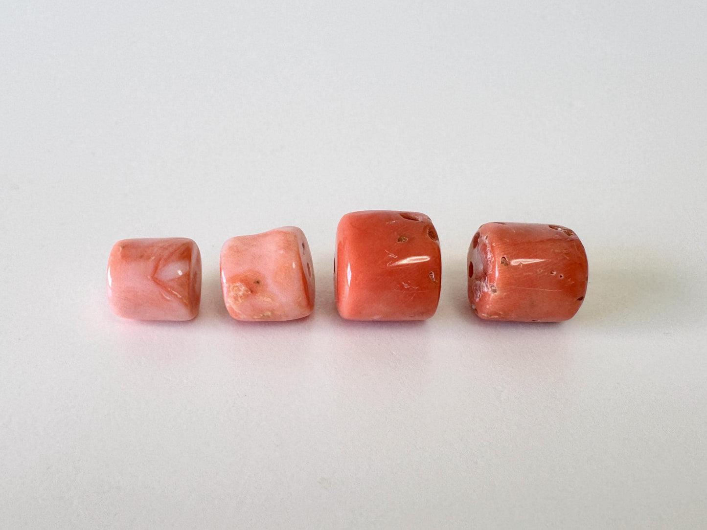 Momo Coral Cylinder Loose - Natural Orange Pink Japanese Coral Beads - Full Hole Drilled, Jewelry Making, Set of 4