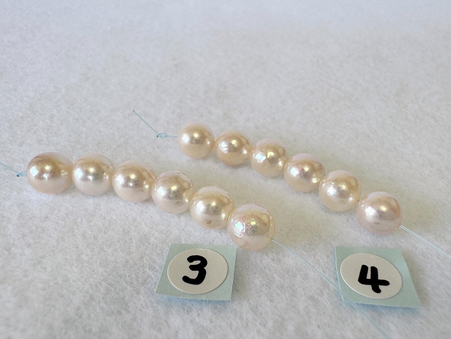 Japanese White/Pink Akoya Pearl Beads, 6.5-7mm, Mini Strand, Short Strand, 6 Pieces, Genuine Akoya Pearl, Cultured in Sea Water