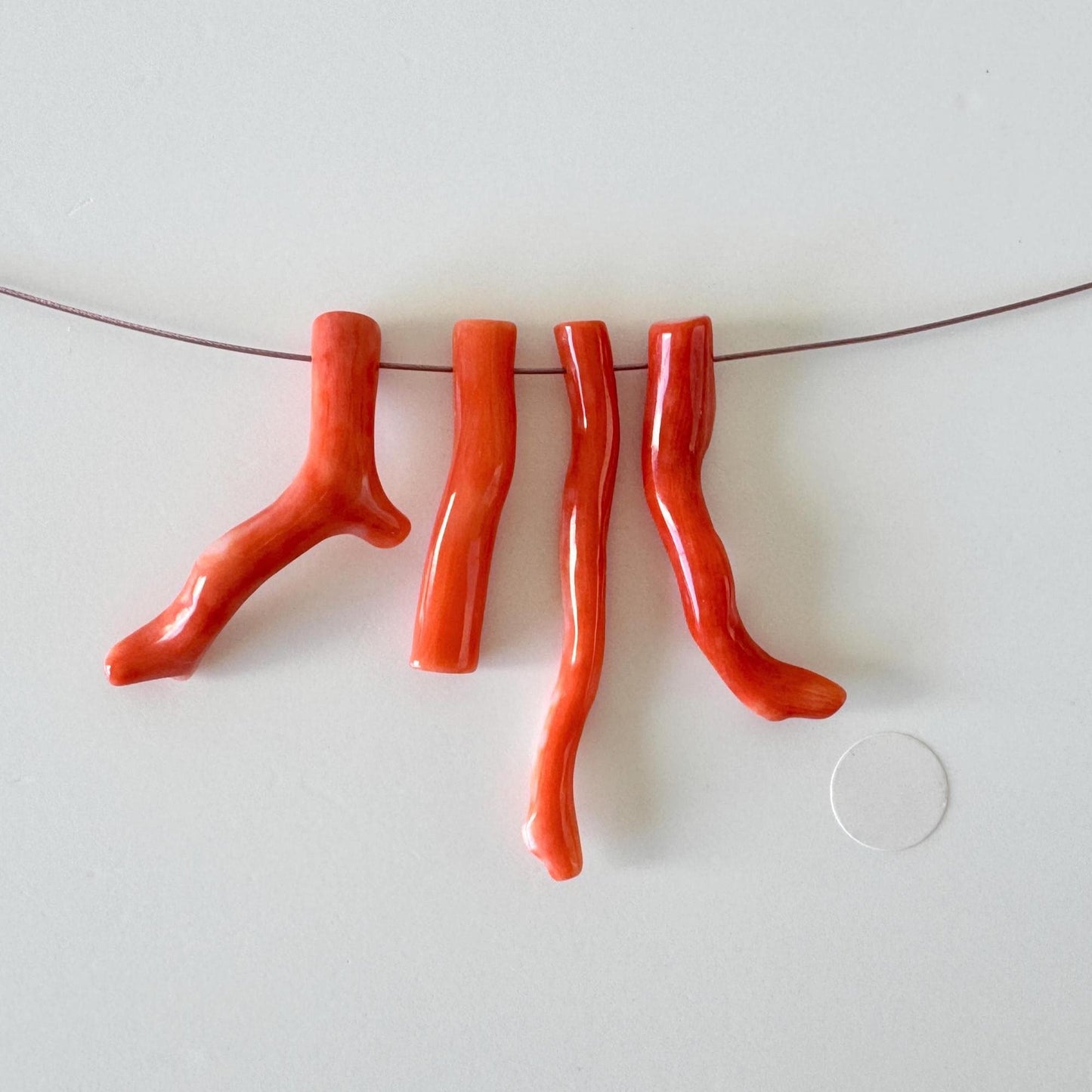 Momo Coral Branch Set: Natural Japanese Orange Coral for Jewelry Making (4pcs, Side Full-Hole, 24-36mm Length, Genuine Material)