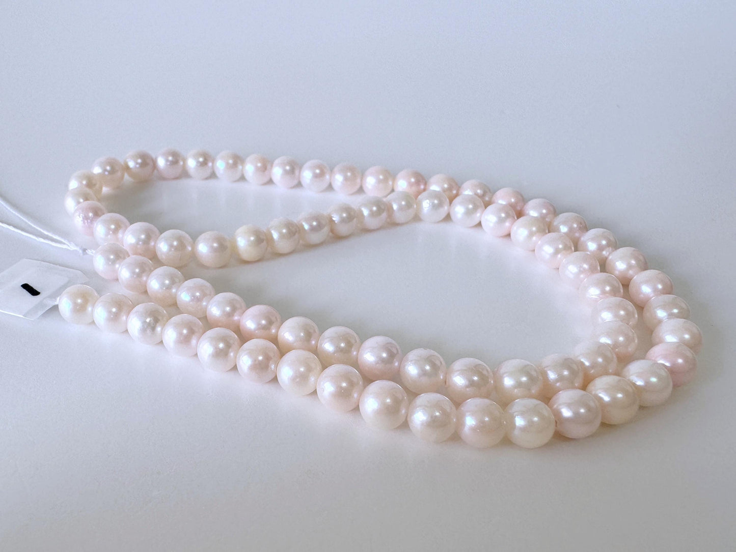 Akoya Pearl Strand: 5.5-6mm Japanese Cultured Pearls, White Pink Overtone | Full Strand, Saltwater Gems, 40cm Length