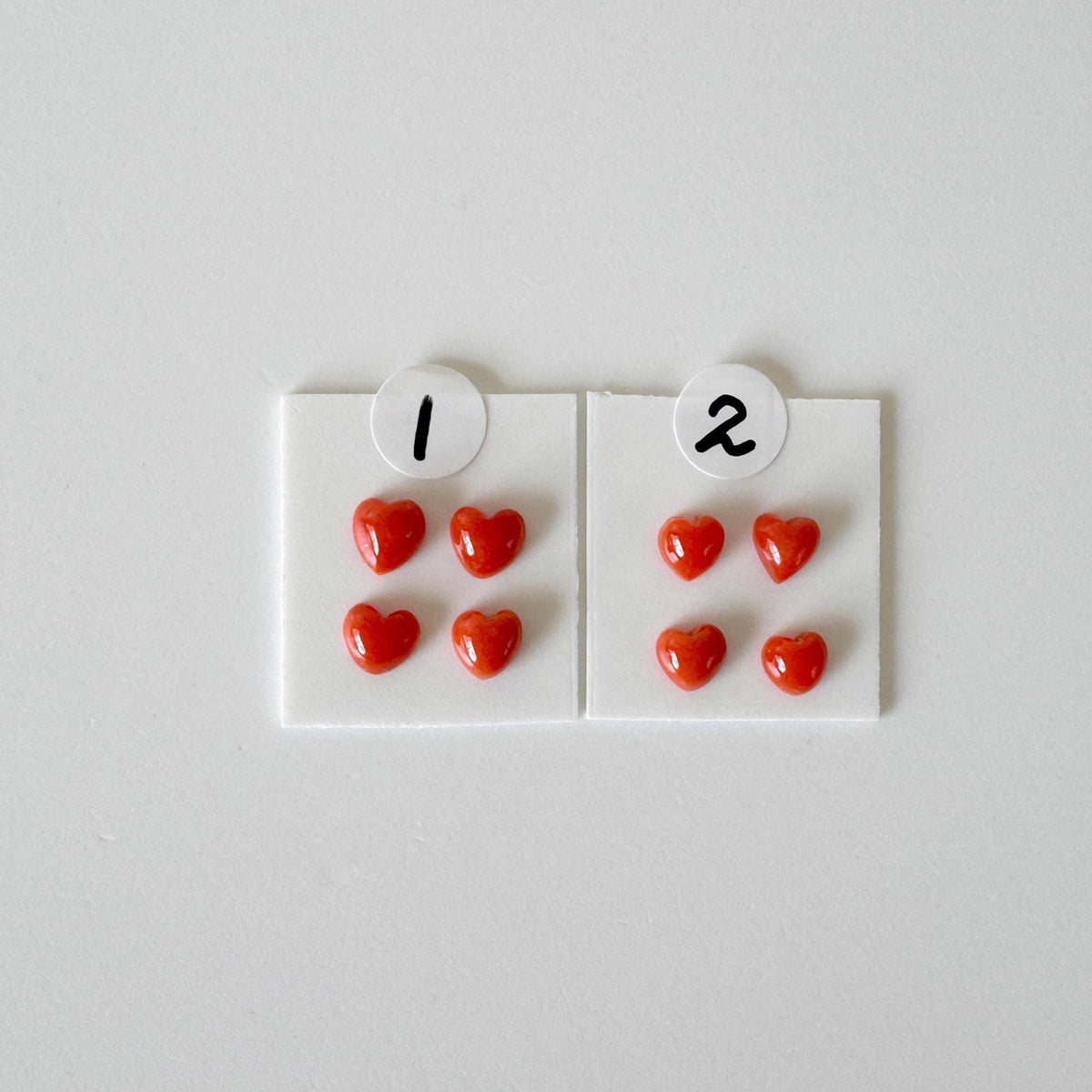 Natural Japanese red(Aka) coral tiny heart shape cabochon with half-drilled hole at back, Natural Color, Price per set of 4 pcs