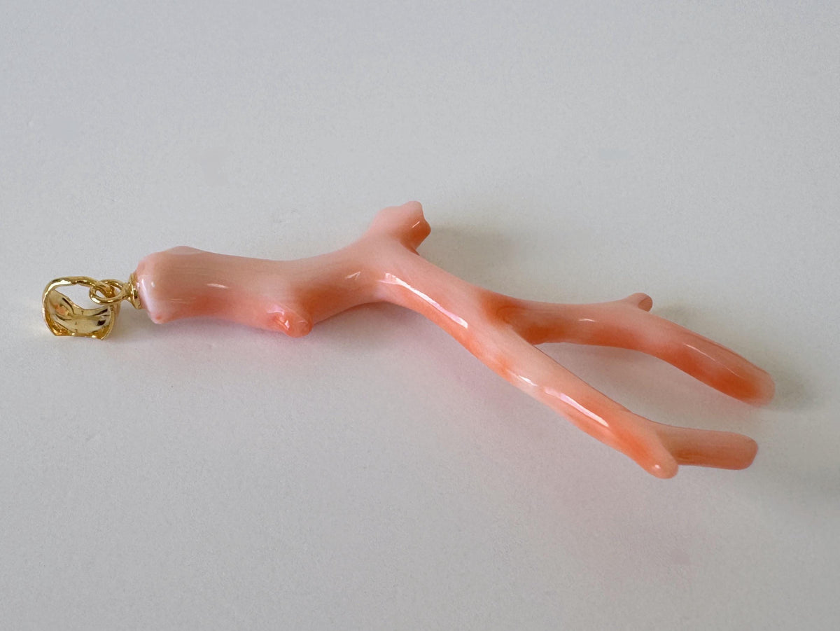 Coral Branch Pendant: Natural Pink Deep Sea Coral, Gold-Plated Silver Bail | 50mm, Jewelry, Unique Organic Design