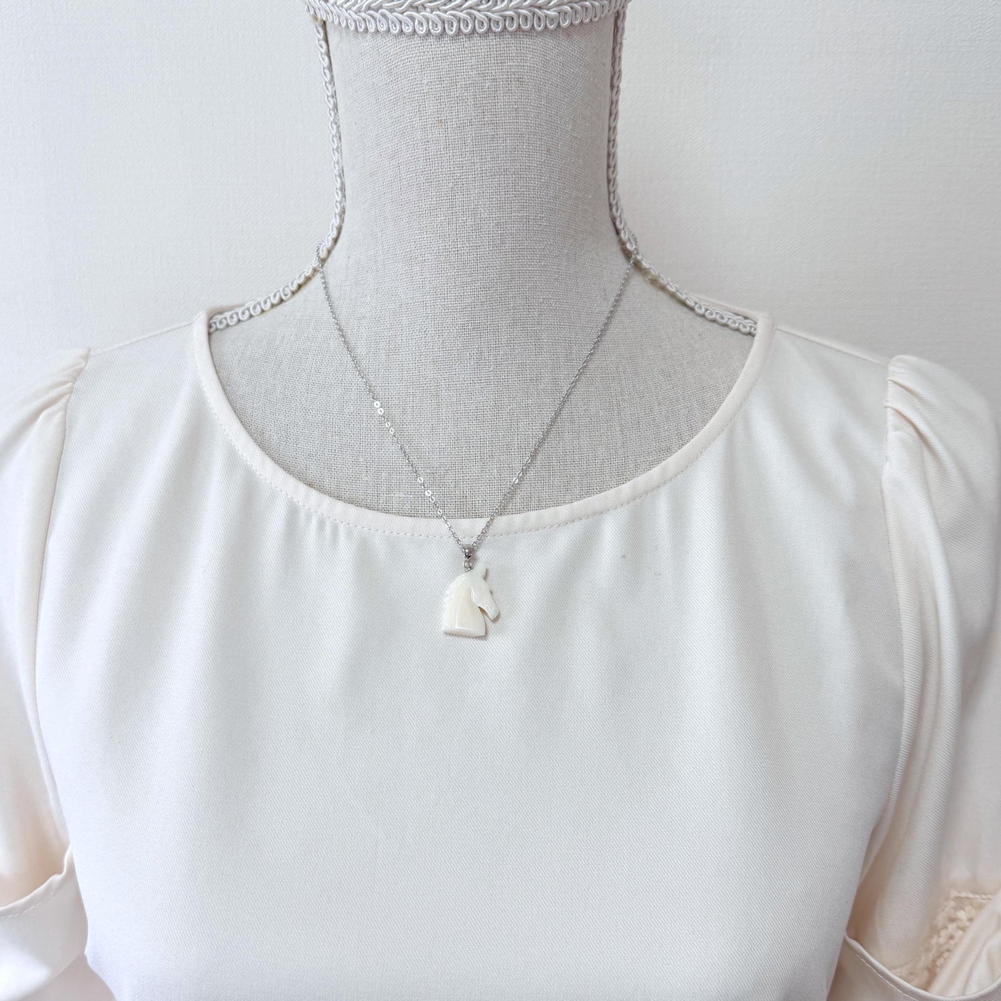 White Coral Horse Pendant: Double-Sided Carving - Natural Coral Jewelry, Silver Bail, Handcrafted Accessory