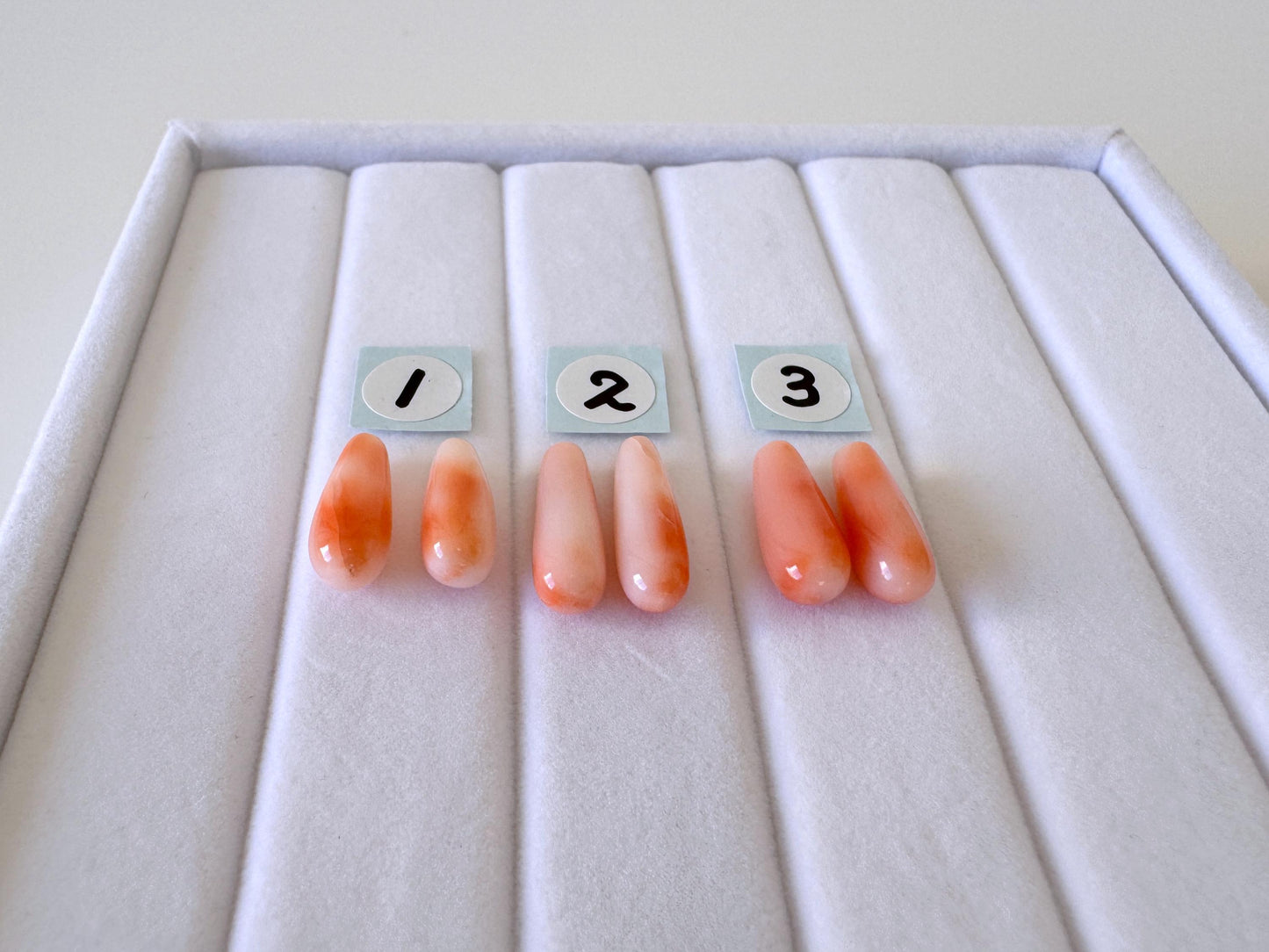 Natural Deep Sea Coral Drop Loose, Pink Orange, Jewelry Making, Per Pair, Hole on Top