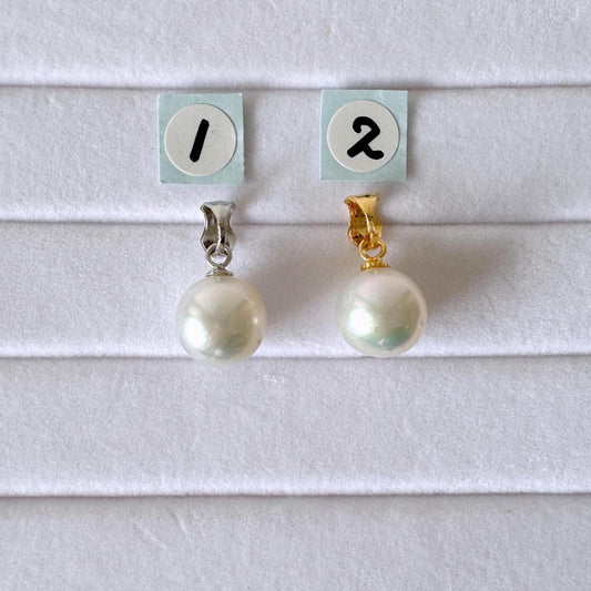 Japanese Natural Light Blue Color Akoya Pearl Pendant, 9.5mm, Silver 925 Bail, Genuine Akoya Pearl, Salt water cultured pearl