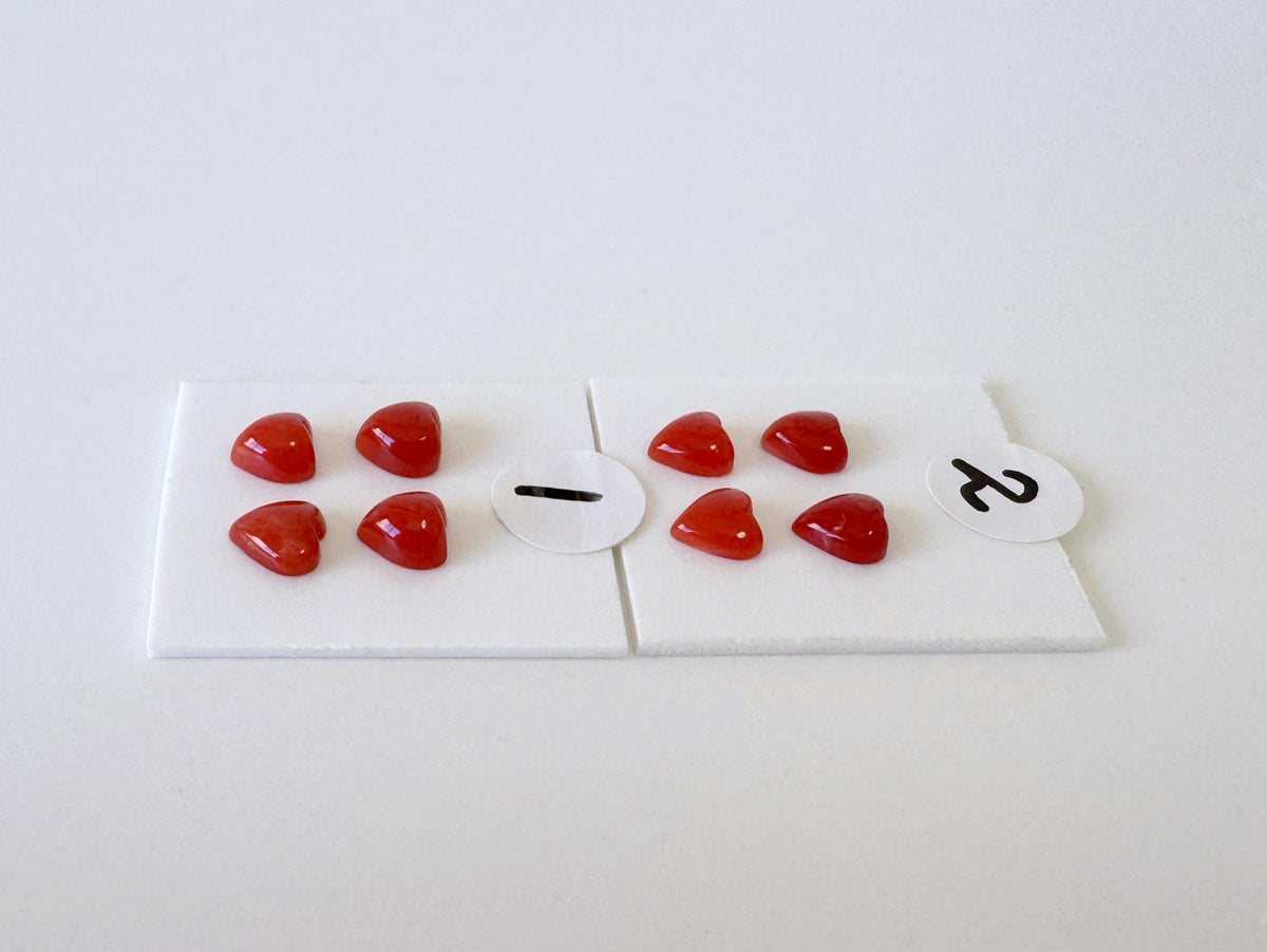 Natural Japanese red(Aka) coral tiny heart shape cabochon with half-drilled hole at back, Natural Color, Price per set of 4 pcs