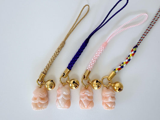 Lucky charm, Natural Deep sea coral Praying Frog key strap, Netsuke strap, Natural color precious coral