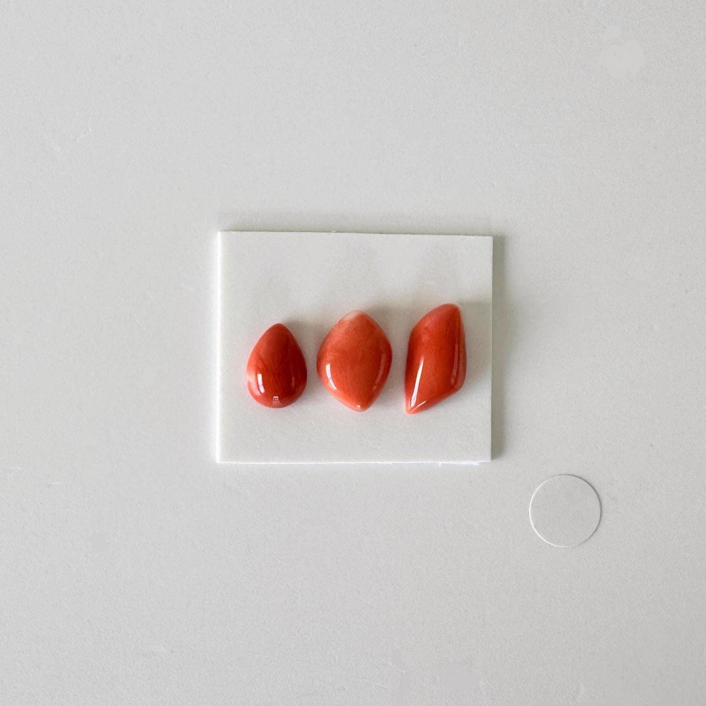 Momo Coral, Japanese Orange Unique Shaped Cabochon Set Of 3, Natural Flat Back - Half-Drilled | 9.2-13 X 6.6-8.2mm