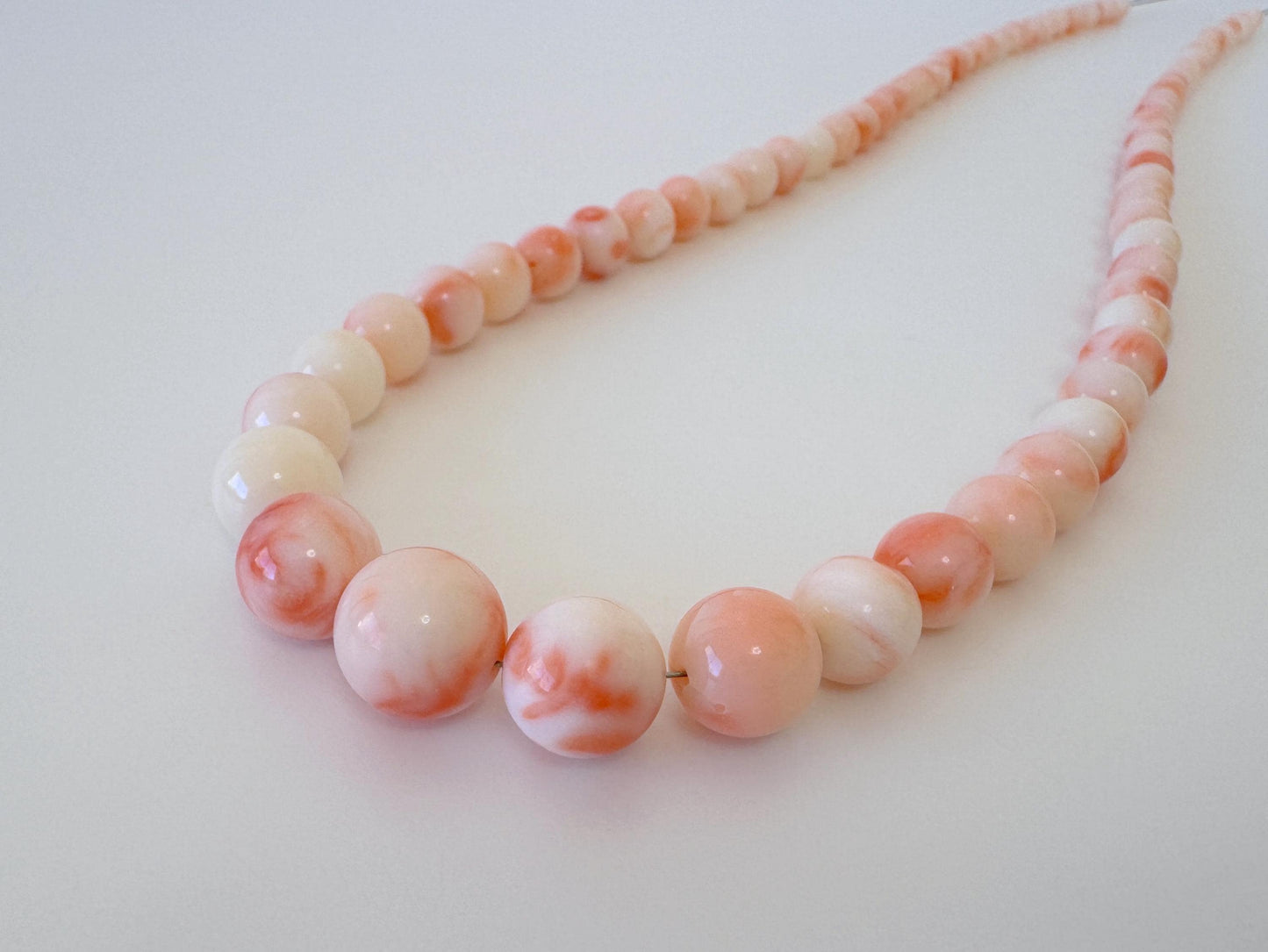 Natural Coral Strand Beads – Deep Sea Round Coral 4-11.4mm Pink White Orange, 41cm