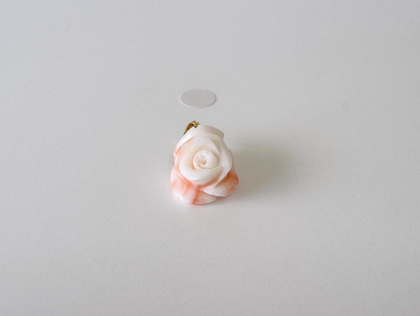 Deep Sea Coral Rose carved Pendant, 13.8x11.3mm, Natural Pink/White Color Coral, Silver (gold plated) bail, Genuine Coral Pendant