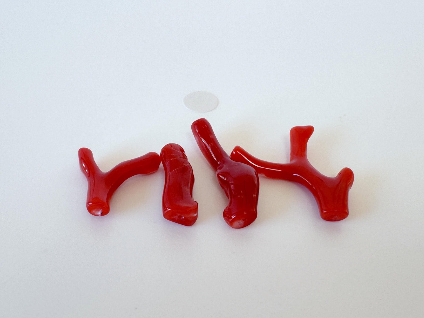 Red Coral Branch Set: Natural Aka Coral for Jewelry Making (16-24mm), Hole on Top (4 Pcs)