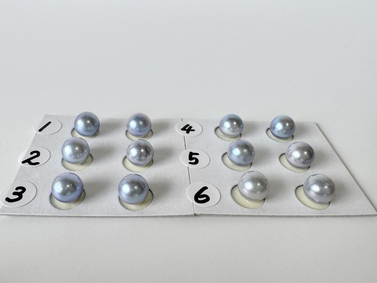 Japanese Blue/Silver (Treated) Akoya Pearl 7-7.5mm, Half-Drilled loose, Price per pair, Salt water pearl