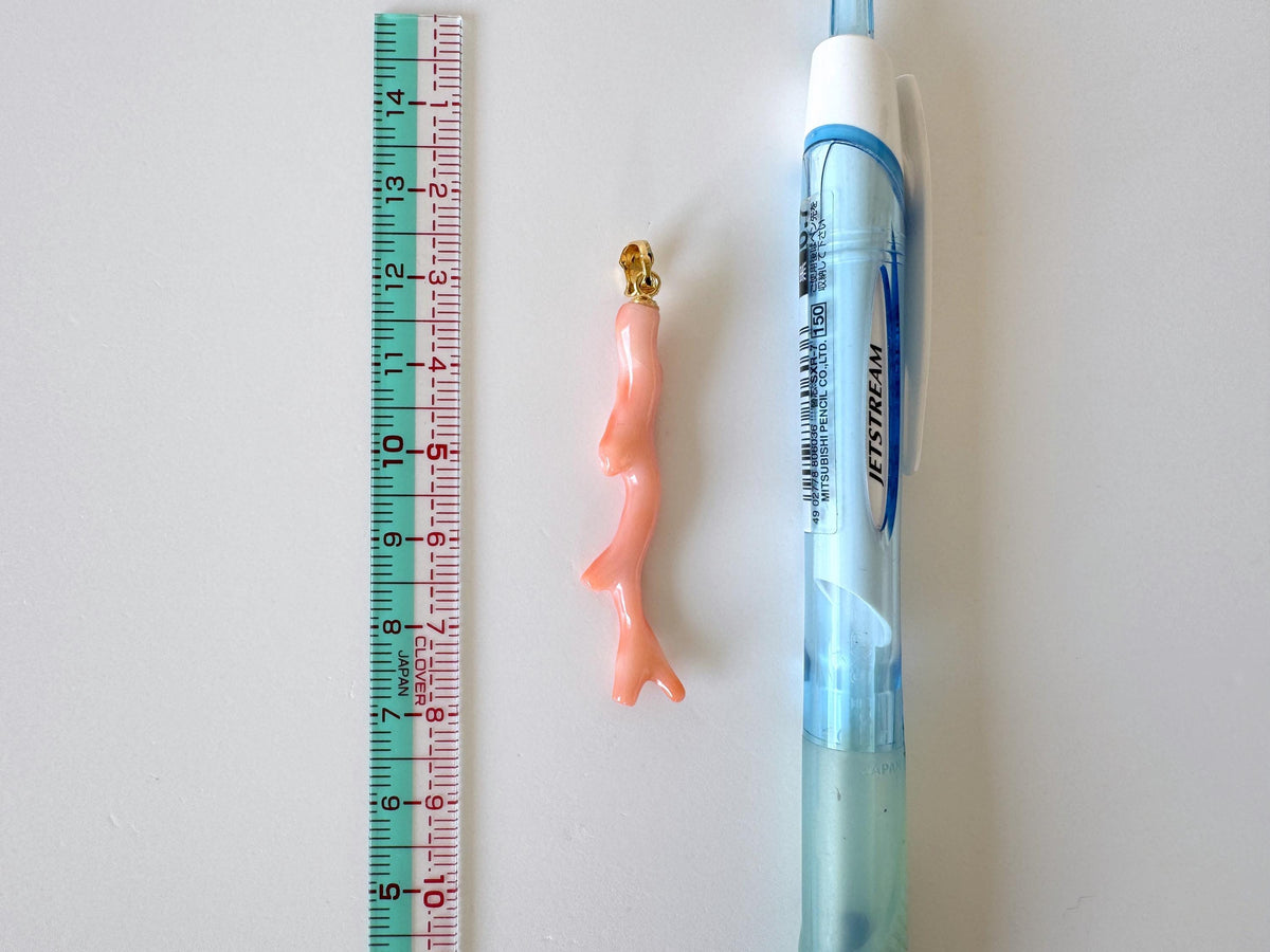 Coral Branch Pendant: Natural Pink Orange Deep Sea Coral - Gold-Plated Silver Bail, 45mm Length