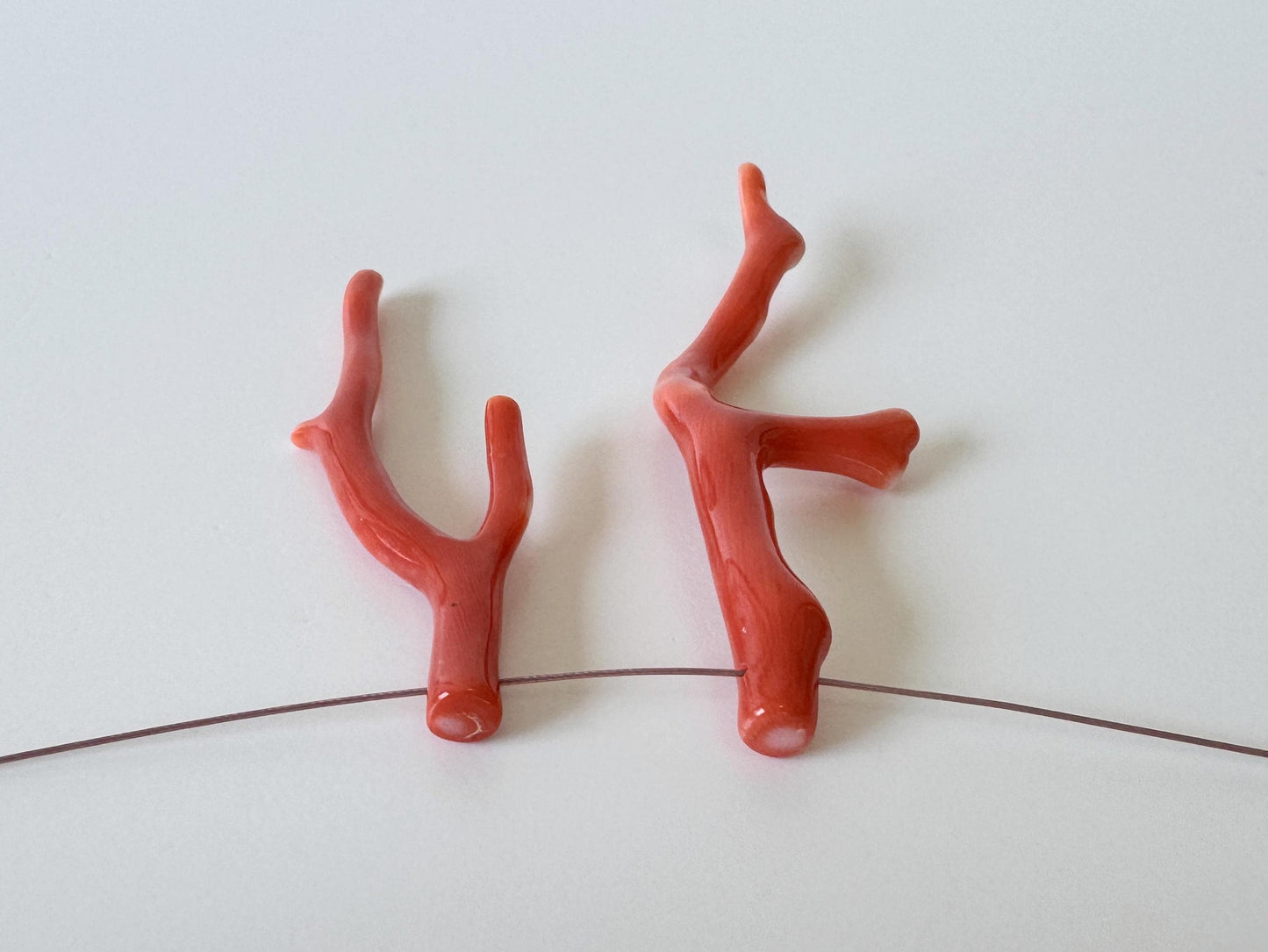 Momo Coral Branches: Natural Orange Japanese Set of 2, Side Full-Hole | Genuine Precious Coral, Jewelry Making, 49-58mm