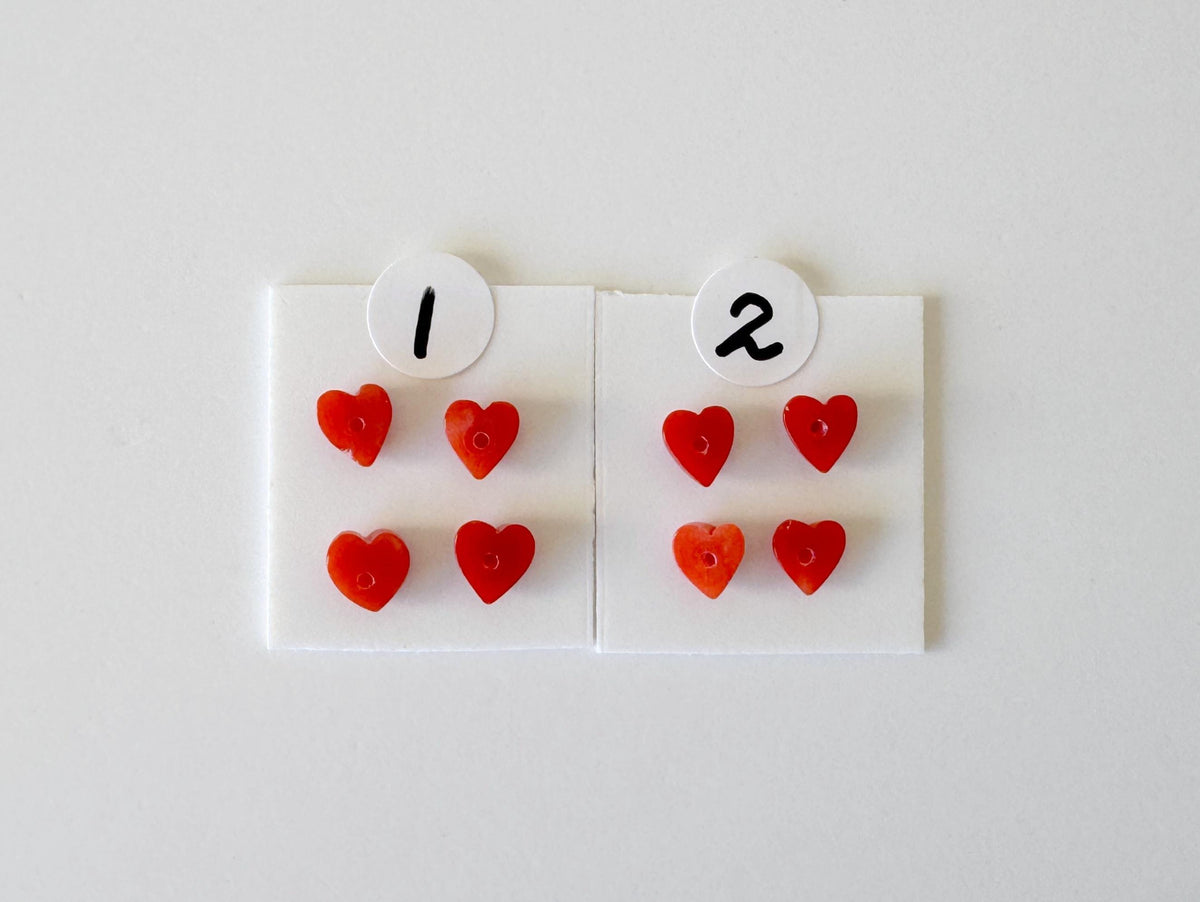 Natural Japanese red(Aka) coral tiny heart shape cabochon with half-drilled hole at back, Natural Color, Price per set of 4 pcs