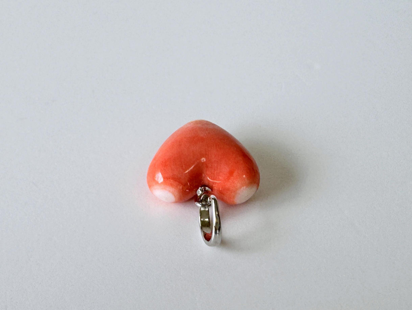 Orange Momo Coral Pendant - Natural Heart Shaped Coral Jewelry - Silver Bail (Rhodium-Plated), Genuine Material, 13.7x15.3mm