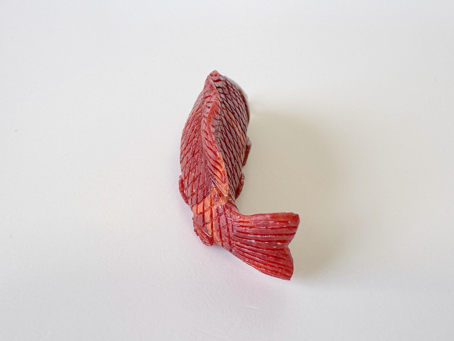 Natural Sponge Coral Carp Carving Pendant, 45mm, Apple Coral Fish Carving, Silver Bail (Rhodium plated)