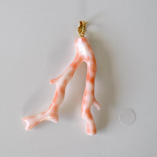 Coral Branch Pendant: Natural Pink / Orange / White Deep Sea Coral, Gold-Plated Silver Bail | 47mm, Unique Jewelry
