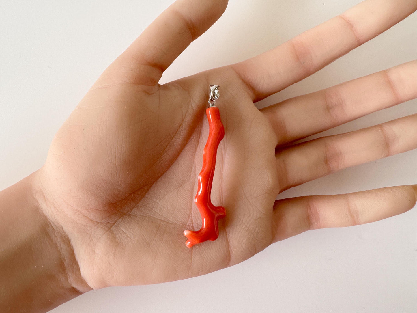 Natural Momo Coral Branch Pendant: Rhodium-Plated Silver Bail, 54mm