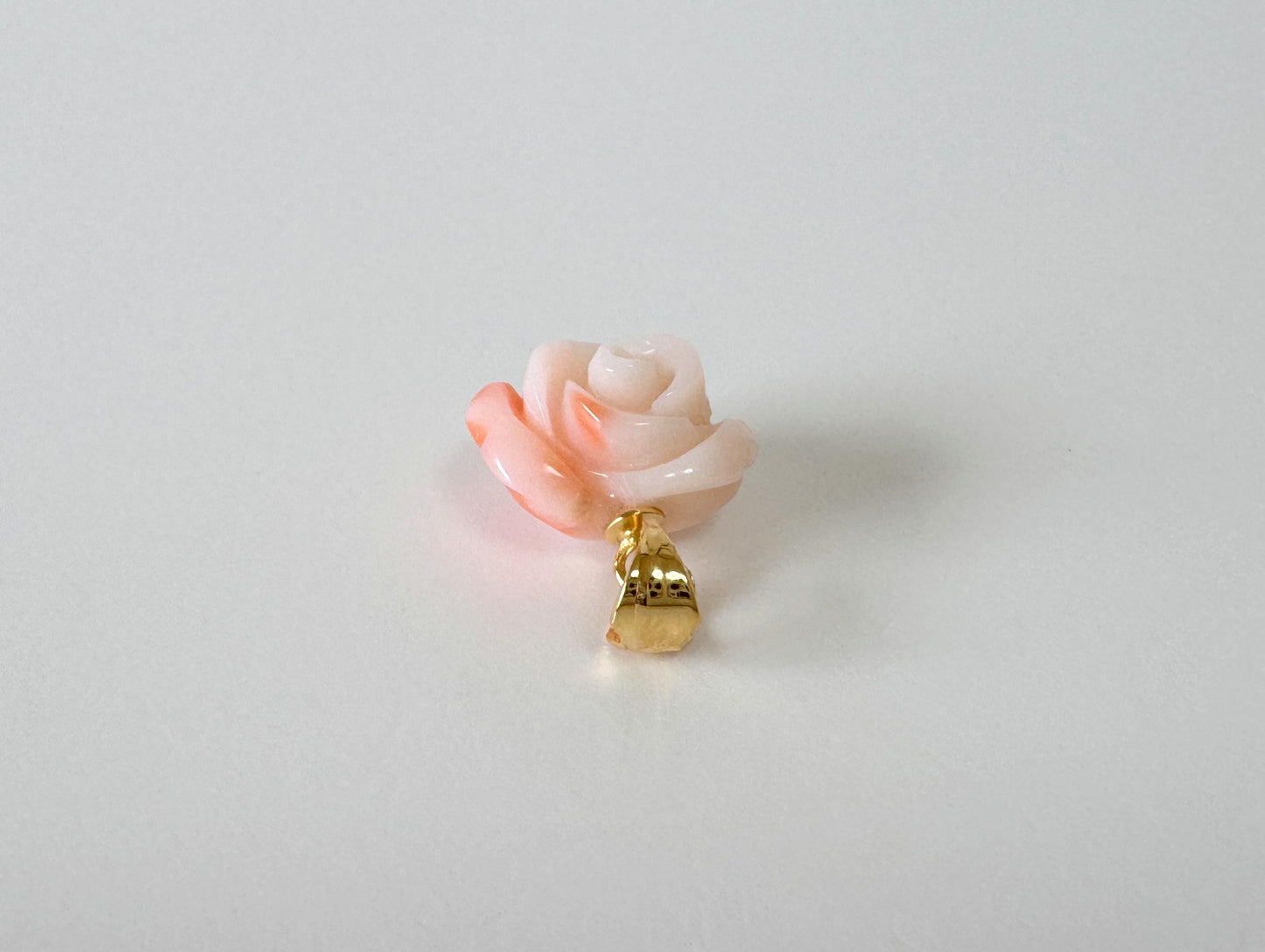 Natural Coral Rose Pendant Jewelry: Pink White Deep Sea Coral Carving, Silver Gold Plated Bail (11.8x13mm, Genuine Coral)