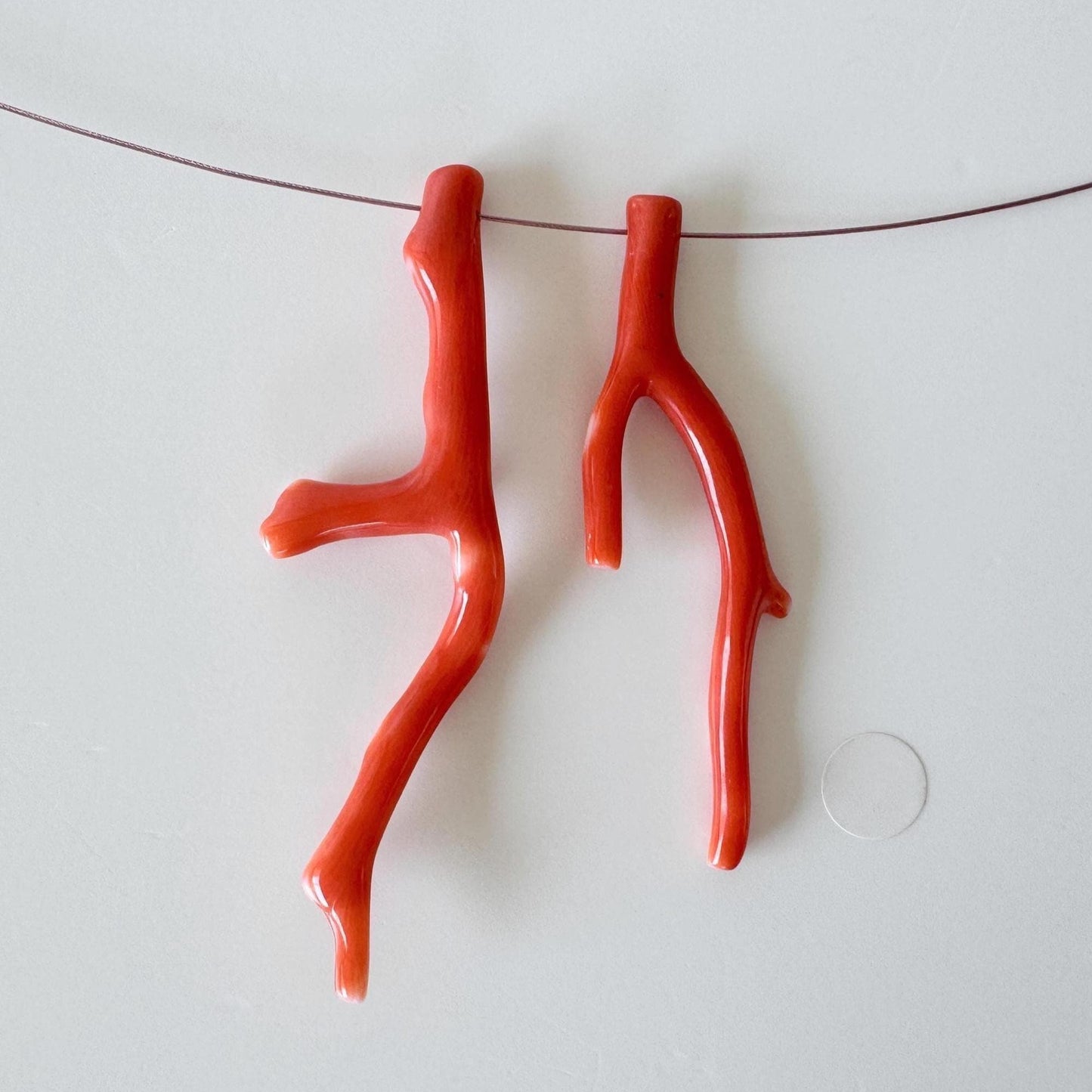 Momo Coral Branches: Natural Orange Japanese Set of 2, Side Full-Hole | Genuine Precious Coral, Jewelry Making, 49-58mm